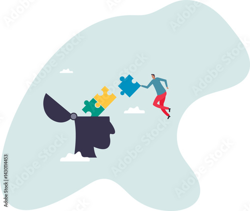 Psychology, mental health or brain cognition, mind therapy , emotion or solution to solve wellbeing problem,character for design.
