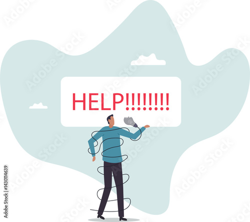 Need help and support to solve problem, desperate or burnout from overworked, request or ask for help.business concept.character for design.