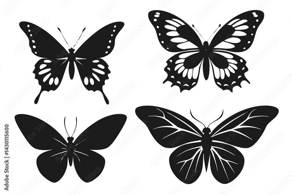 set of butterfly vector silhouette illustration isolated on white background set of butterfly vector silhouette illustration isolated on white background