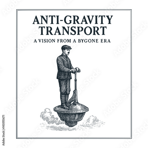 Anti gravity transport engraved black white illustration