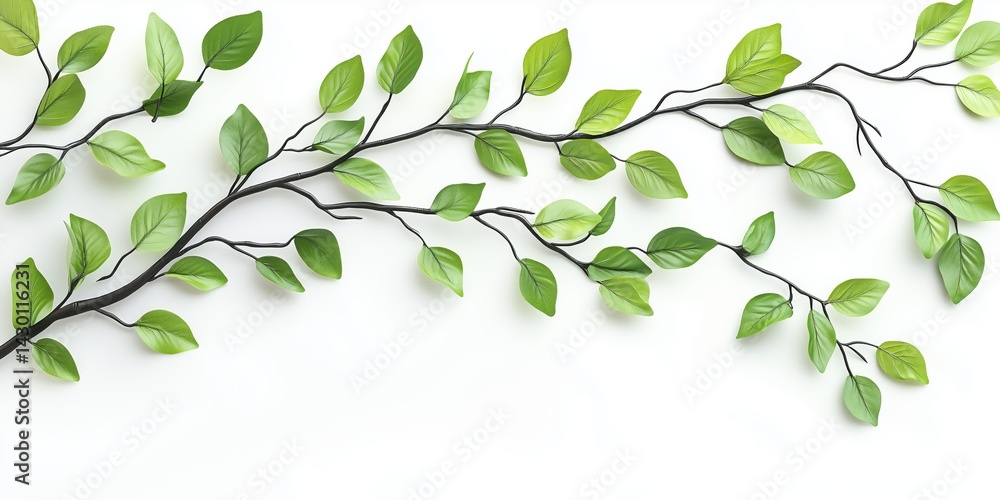 Obraz premium Green leaves branch with a variety of shades on white background for decor, craftsmanship, and design projects