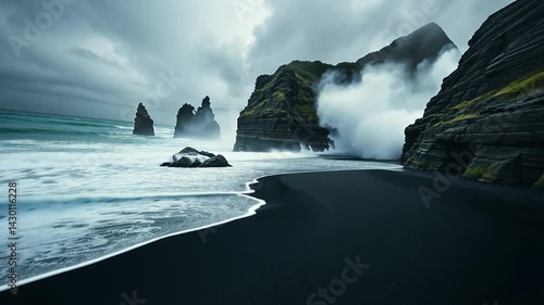 Scenic nature waterfalls including the summer cascade of Niagara Falls in winter, an icy wave on an Iceland river, and a rainbow rock landscape