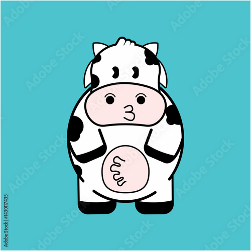 Cute Cartoon Cow Mascot in Minimal Flat Style