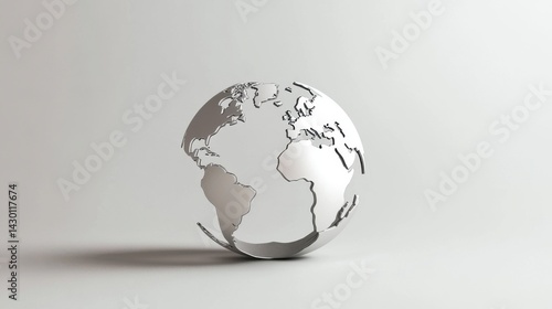 Fototapeta Naklejka Na Ścianę i Meble -  Silver Geometric Globe Model on Light Gray Background