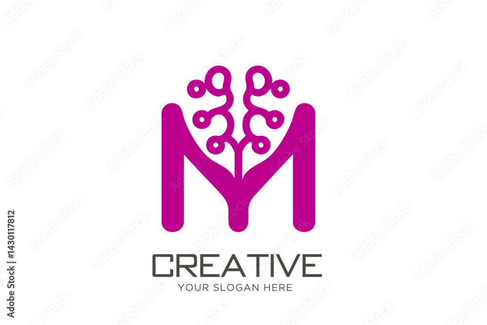 Letter M with Brain Logo Design. Minimal Logo For Clinics and Labs Letter M with Brain Logo Design. Minimal Logo For Clinics and Labs