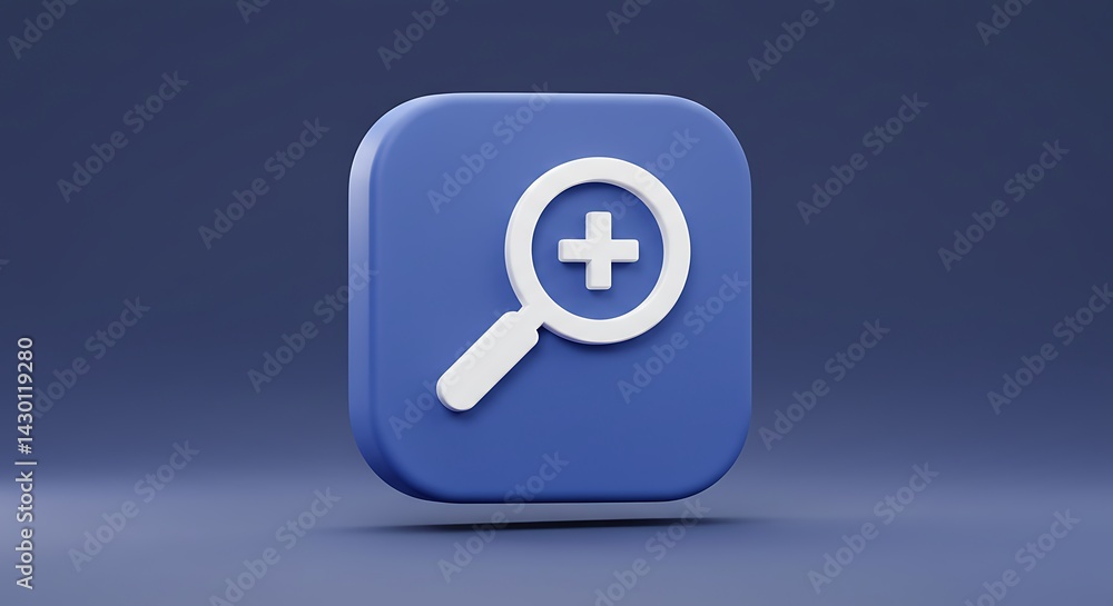 Magnifier Plus on Blue Square Icon Magnifier Plus on Blue Square Icon