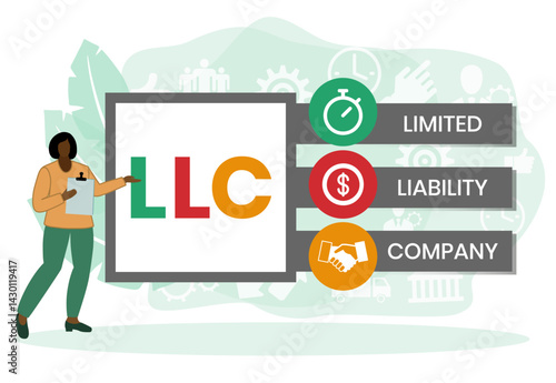 LLC - Limited liability company acronym. business concept background. vector illustration concept with keywords and icons. lettering illustration with icons for web banner, flyer, landing page