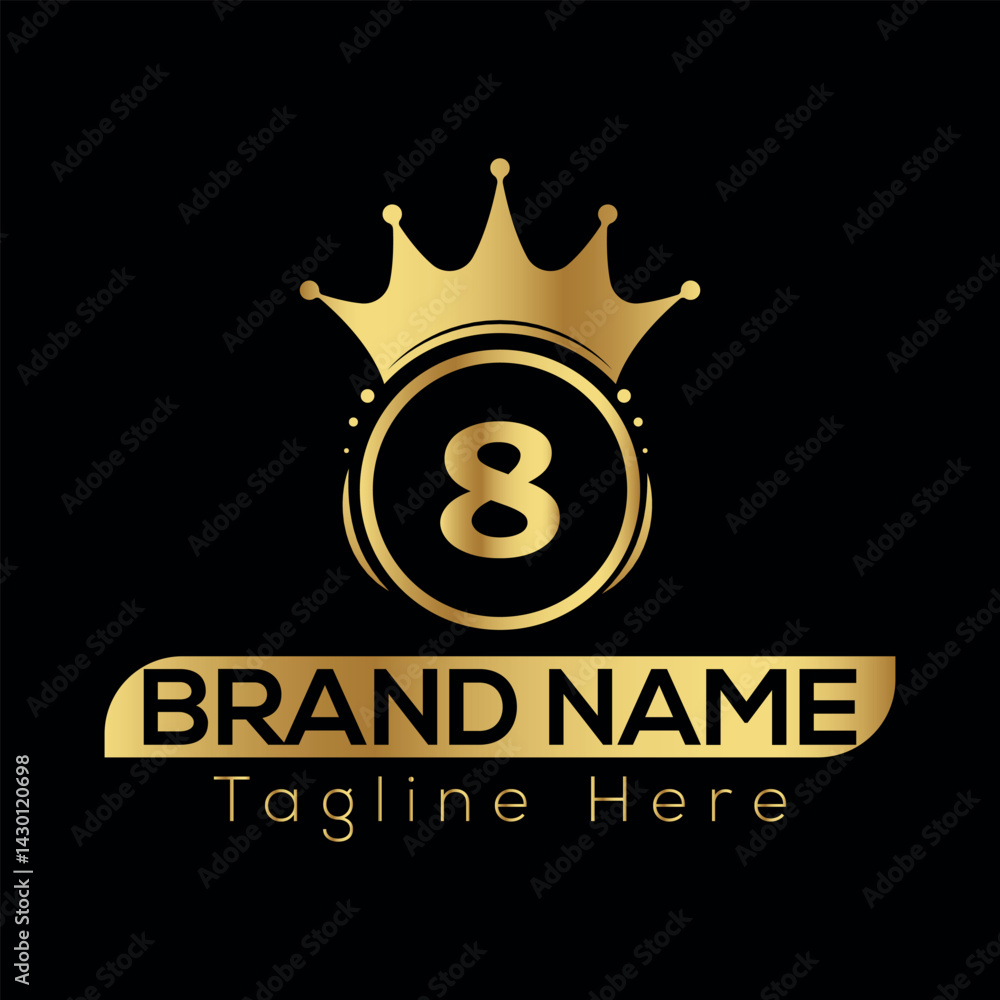 Fototapeta premium Luxury 8 letter logo with crown initial monogram calligraphic gold color