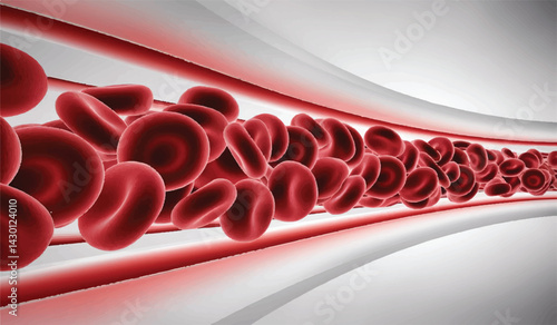 Red Blood Cells Flowing Through a Blood Vessel: Illustrating Human Blood Circulation 