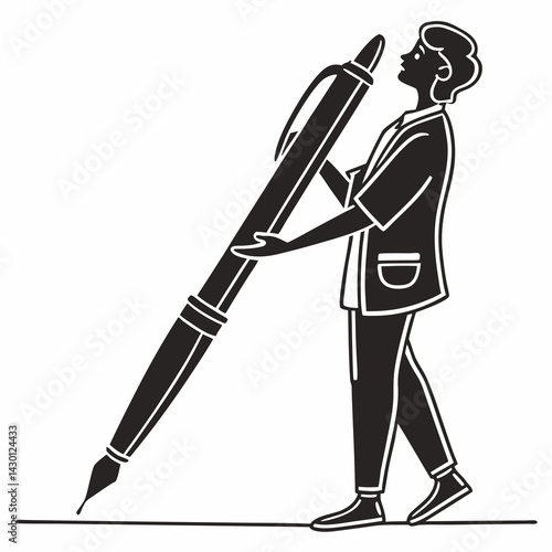 Person Holding Giant Pen Creative Writing Author Writer Editorial Concept