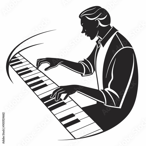 Silhouette Of Woman Playing Piano In An Abstract Design Art Illustration