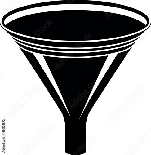 Funnel Silhouette Vector | Filter Tool, Marketing Symbol & Flow Shape in Black Vector