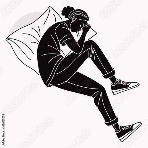 Person Sleeping In Fetal Position With Shoes On Black And White