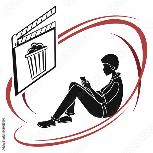 Streamer Relaxing With Phone While Watching Movie With Popcorn Vector Art