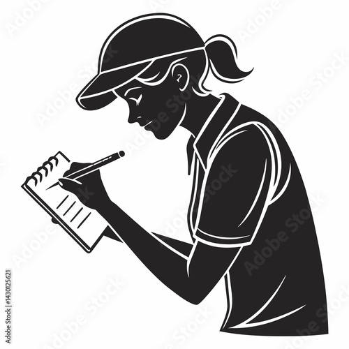 Silhouette Of A Woman Taking Notes Vector Illustration For Various Design Needs