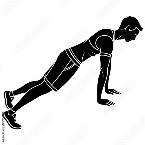 Man Doing Push Up Exercise Workout Silhouette Vector Illustration Fitness Concept