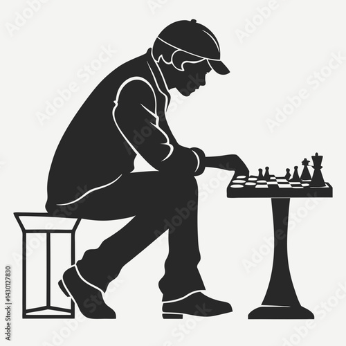 Man Plays Chess Silhouette Vector Illustration On An Isolated Background