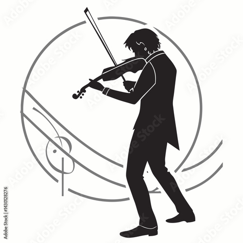 Violinist Silhouette With Abstract Music Notes Graphic Orchestra Performance Elegance