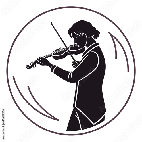 Elegant Violinist Silhouette In Circular Frame Musical Performance Artistry Graphic