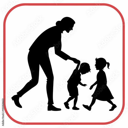 Family Silhouette With Mother And Two Children Walking Together Vector Illustration