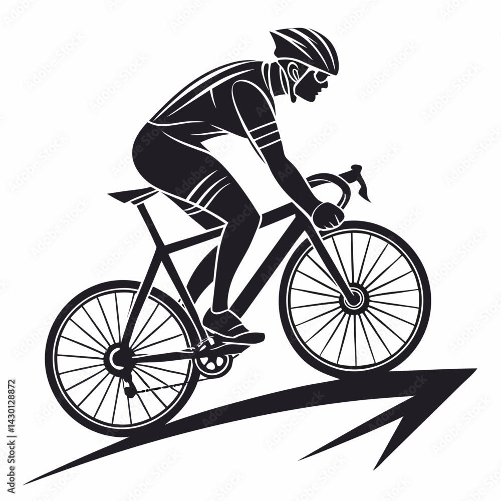 Cyclist Riding Upward Pointing Arrow Representing Success And Progress In Cycling Cyclist Riding Upward Pointing Arrow Representing Success And Progress In Cycling