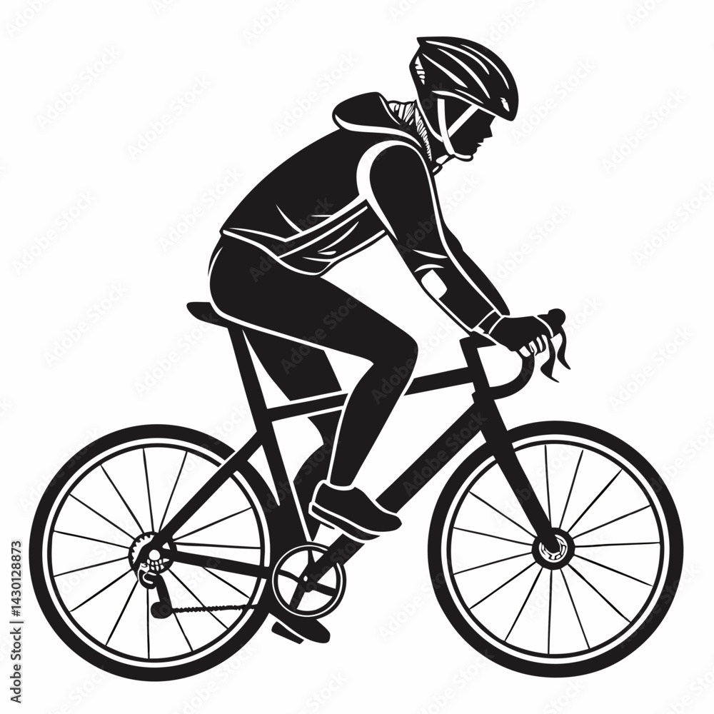 Naklejka premium Cyclist In Action Minimalist Black And White Cycling Illustration Vector Graphic