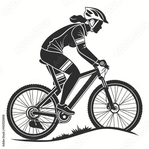 Female Mountain Biker Silhouette Vector Illustration For Outdoor Adventure And Sports