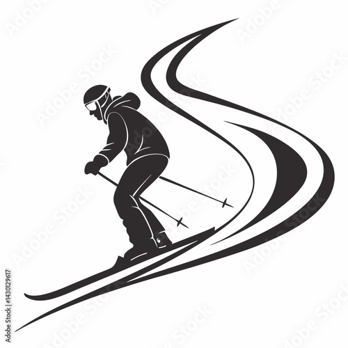 Skier Silhouette On A Snowy Slope Vector Illustration For Winter Sports Design