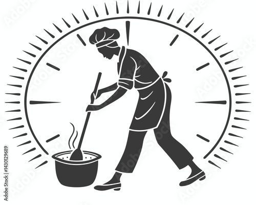 Silhouette Of A Chef Cooking With Timing Illustration For Culinary Design