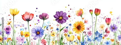 Watercolor painting of colorful wildflowers in a meadow. (1)
