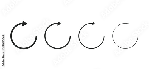 Black arrow icon set. circle arrows. refresh icons set. curved reload sign and symbol. uploading and update icon