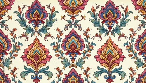 Elegant floral damask pattern, intricate swirls and leaves , vintage floral, seamless