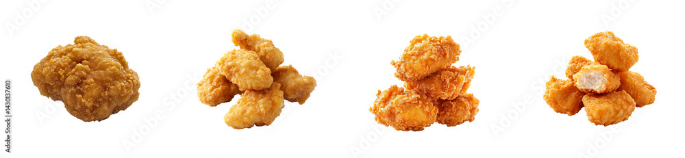 Crispy fried chicken pieces arranged on a transparent background Crispy fried chicken pieces arranged on a transparent background