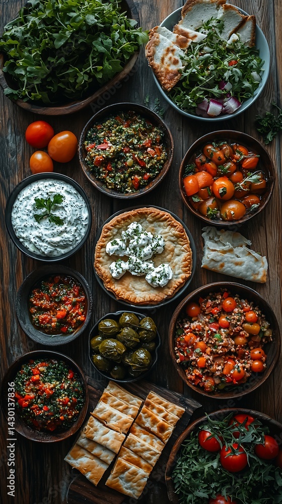 Overhead shot of various Mediterranean appetizers Overhead shot of various Mediterranean appetizers