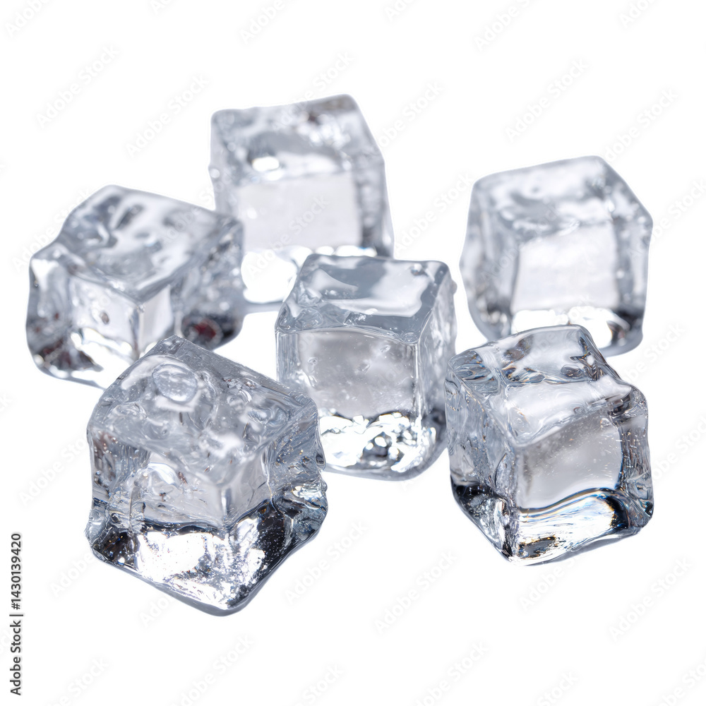 Fototapeta premium High-quality ice cubes illustration with realistic texture on a transparent background. Perfect for refreshing drink visuals, food projects, cocktails, and summer themes.