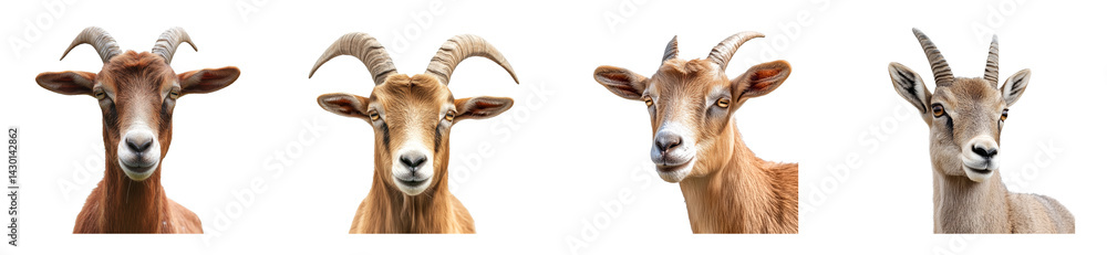 Goat and sheep faces with unique expressions on transparent background Goat and sheep faces with unique expressions on transparent background