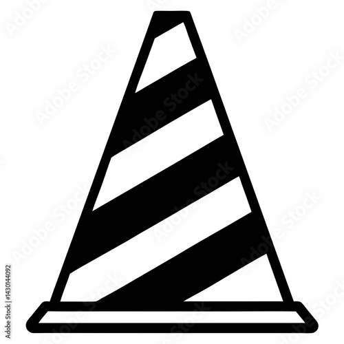Traffic cone illustration, outline style, monochrome color, vector graphic design, copy space
