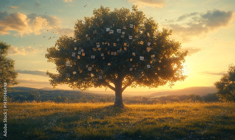 Tree of dreams at sunset: A whimsical and contemplative image capturing the beauty of nature Tree of dreams at sunset: A whimsical and contemplative image capturing the beauty of nature