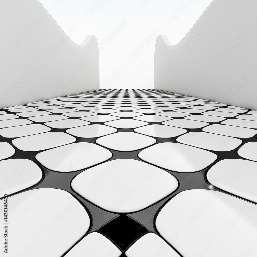 Fototapeta premium Abstract Black and White Pathway with Repeating Geometric Shapes