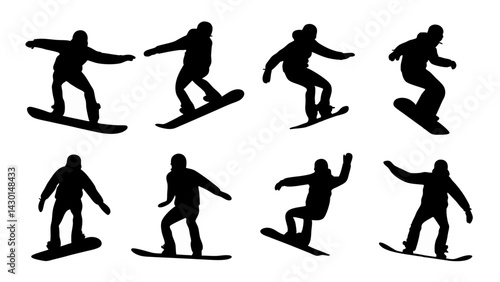 set of snowbard silhouette vector on white background