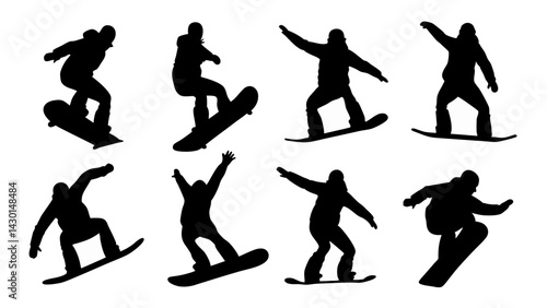 set of snowbard silhouette vector on white background