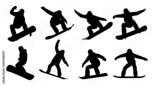 set of snowbard silhouette vector on white background
