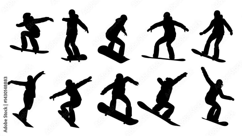set of snowbard silhouette vector on white background set of snowbard silhouette vector on white background