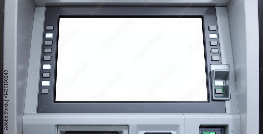 Close-up of ATM with blank screen and keypad, realistic style on a neutral background, concept of business interface or display mockup. Ai generative Close-up of ATM with blank screen and keypad, realistic style on a neutral background, concept of business interface or display mockup. Ai generative