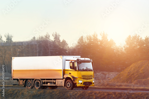 Commercial truck with trailer on highway