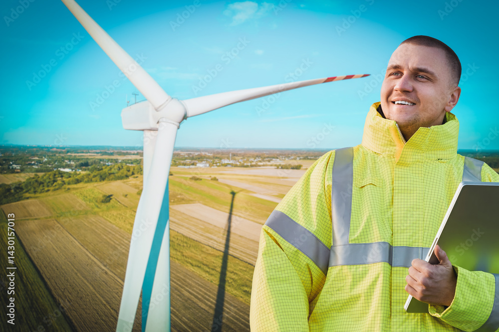 Worker Smiling Near Renewable Energy Source
