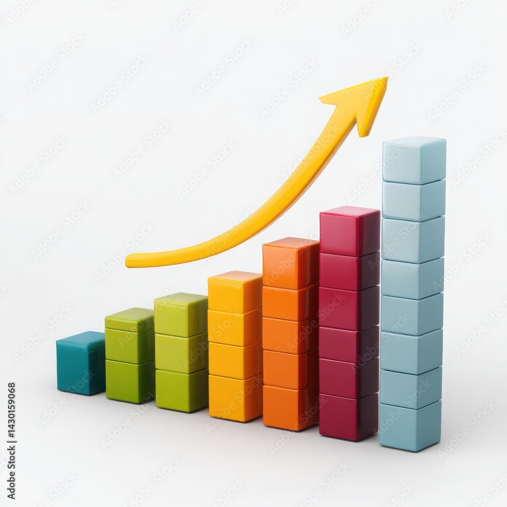 3d colorful bar graph with arrow isolated on white background 3d colorful bar graph with arrow isolated on white background