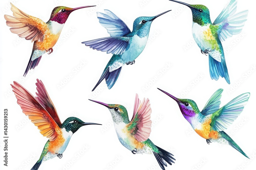Obraz premium Hummingbirds colorful illustration on white background