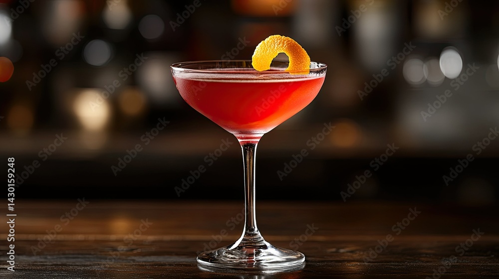 Red cocktail served in a low glass with an orange garnish on a dark backdrop, ideal for beverage photography. Red cocktail served in a low glass with an orange garnish on a dark backdrop, ideal for beverage photography.