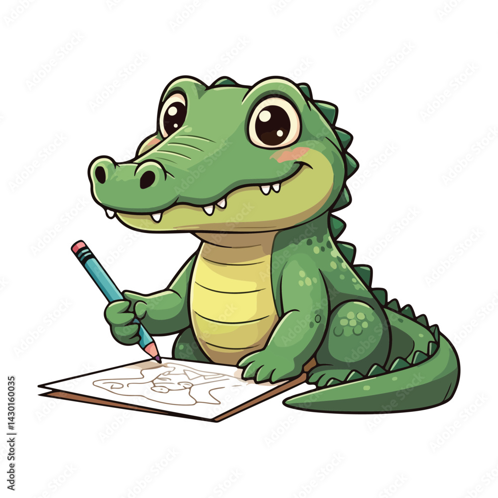Obraz premium Cute Crocodile Waving Hand Cartoon Vector Icon Illustration. Animal Nature Icon Concept Isolated